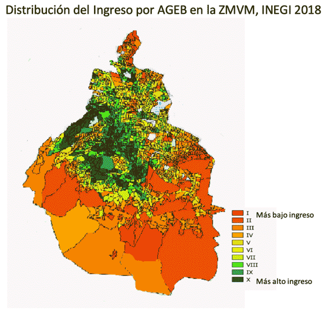 Distribución del Ingreso por AGEB en la ZMVM, INEGI 2018